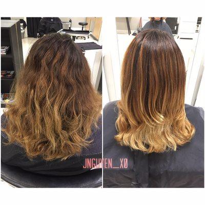 A before & after. Brighten up and lighter Balayage!