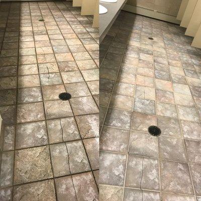 Tile and Grout cleaning in a public restroom