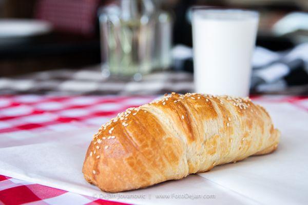 Croissant sausage with yogurt