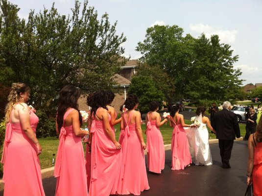 Bridesmaids together with bride