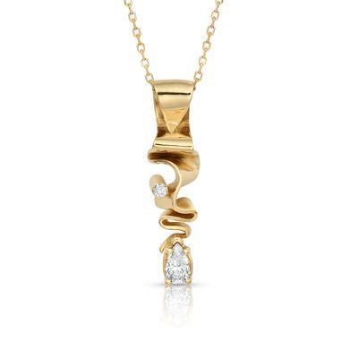 Sculptural gold ribbon and diamond pendant One of a kind.