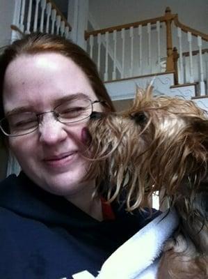 Pet Sitter Samantha with Ava, after a bath in Whitsett, NC