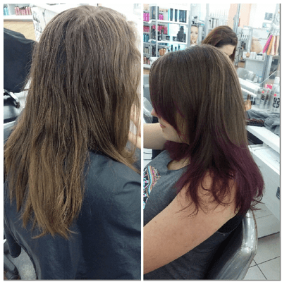 Dark red ombre with trim and blowout