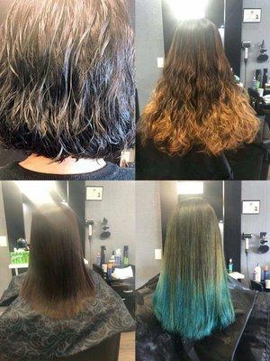 Digital perm ,Japanese straightening, hair color