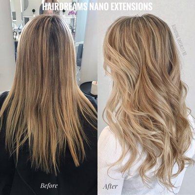 Hair extensions before and after. By our Blonding Specialist Lori Pal