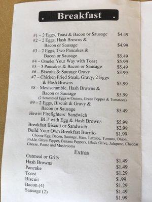 Breakfast menu