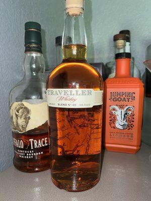 Traveler Whiskey and Jumping Goat Liqueur, both purchased here.