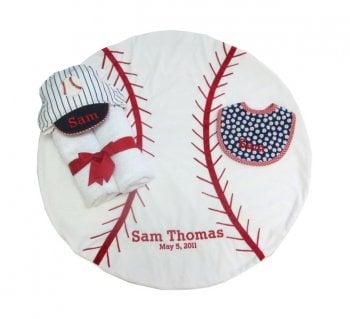 Personalized baby baseball blanket and towel set