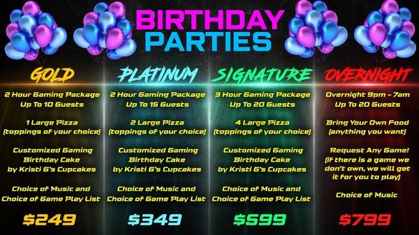 Birthday party prices and options