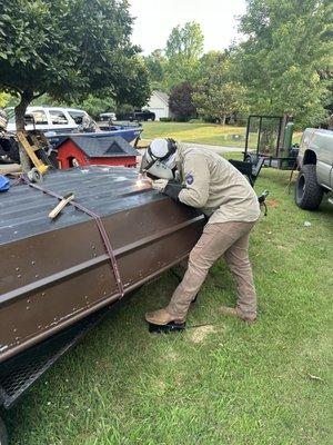 Aluminum welding repair on boat