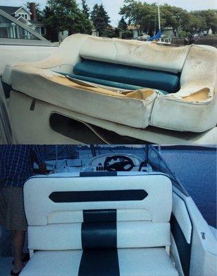 Before and after marine upholstery.