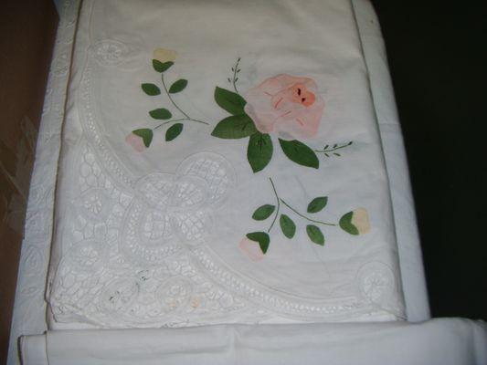 Battenburg lace tablecloth with embroidery and applique