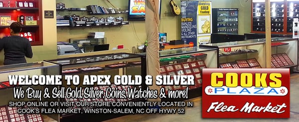 Front view of Apex Gold Silver Coin One of the best coin shops in Winston Salem NC and Gold Buyer.