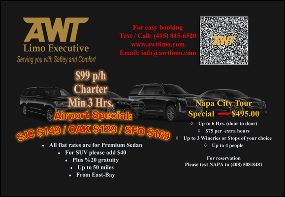 Napa-City Tour, Airport Flat Rates