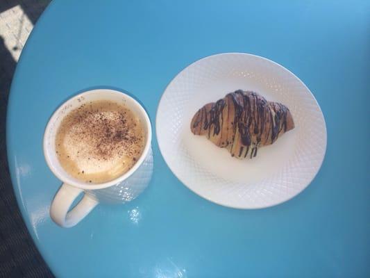 Starting the week off right with a chocolate croissant and cappuccino.