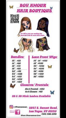 Hair prices list