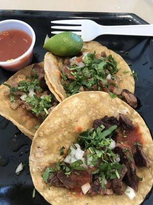 Pork and steak tacos, fantastic!