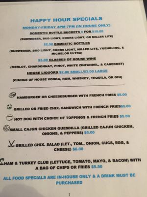 Happy hour menu