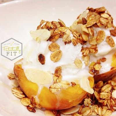 Peached Ice Cream Dessert made by @fantasticallyfit - http://nadamoo.com/portfolio/peached-ice-cream-dessert/