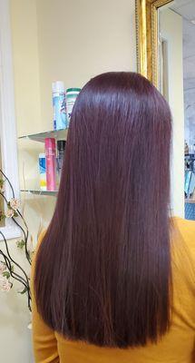 Color and a keratin treatment brings out manageable shiny hair