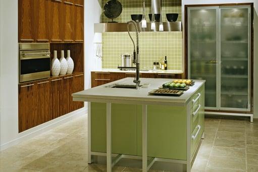 Exotic veneers render a unique look to this contemporary kitchen.