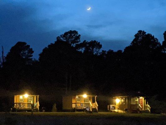 sunset behind the cabins