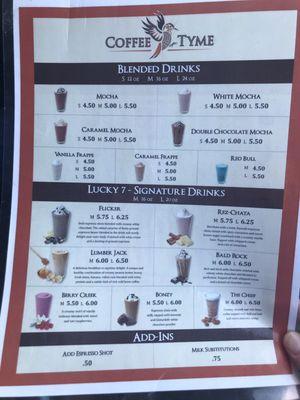 Menu with drink descriptions