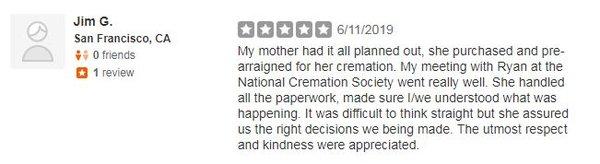 5 Star Review for National Cremation Houston, TX