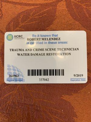 IICRC Certification Card Tech #261962