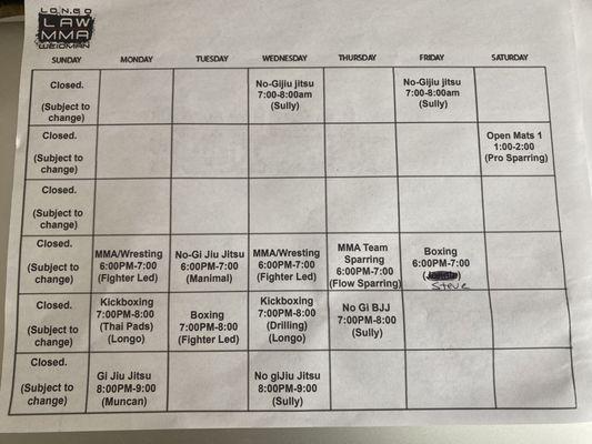 updated schedule