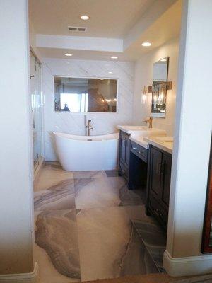 Tub, Flooring, and Vanities remodel.