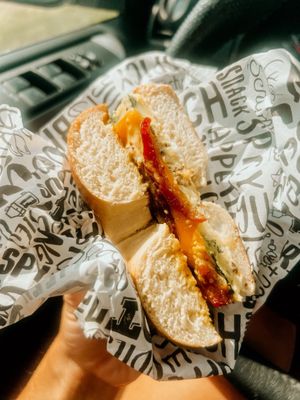 Bagel sandwich with mustard maple sauce!