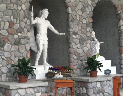 Closeup of St. Michael. Archangel Grotto, Marian Center in Joy Valley, Petoskey, MI