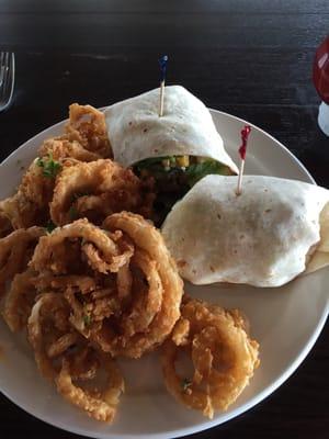 Southwest Chicken wrap with loads of onion rings. Yum!