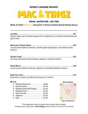 Here are our current menu offerings