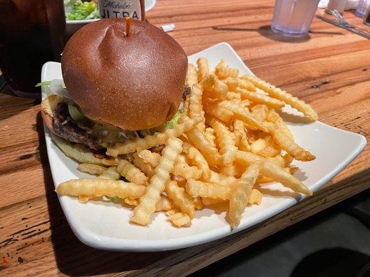 Deluxe cheeseburger with fries