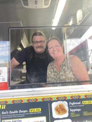 The owners of the Little Wolf Frybread foodcart at the Eastport Food Center - Food Carts off 82nd 97226