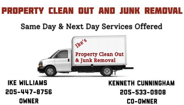 Ike's Property Clean Out and Junk Removal is owned by Kenneth Cunningham. Let us SERVE you! 205-533-0908