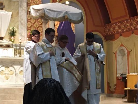 Holy Thursday Procession of the Blessed Sacrament to the altar of repose.