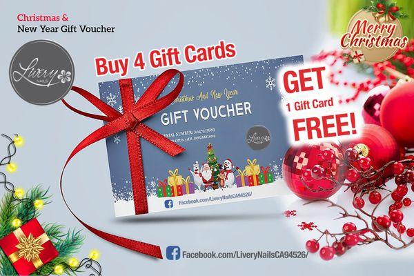 Buy 4 Gift Cards and Get 1 Gift Card of the same value for FREE!
 Offer valid from December 4, 2022, to December 31, 2022.