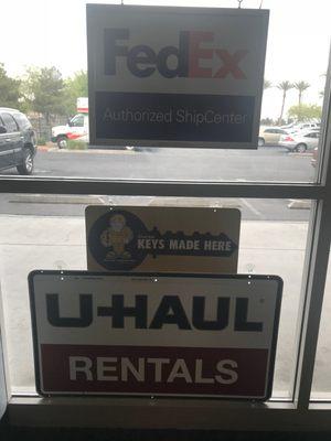 U-haul rentals, Keys made and FedEx Express shipping