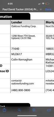 This is a capture of my Loan Disclosure showing the business name Oaktree Funding Corp.