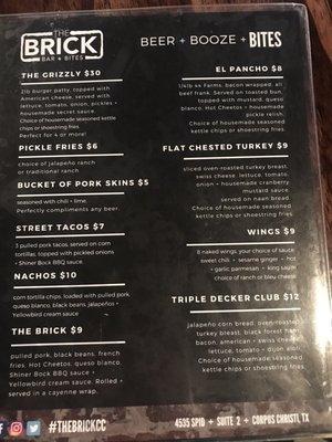 Kitchen menu