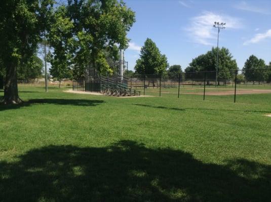 Baseball park with bleachers.