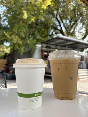 Oat milk cappuccino & iced maple latte with oat milk