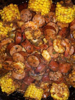 Louisiana shrimp an sausage boil