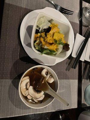 Mushroom soup and salad included with my entree