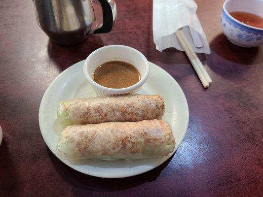 Tofu spring rolls with peanut sauce