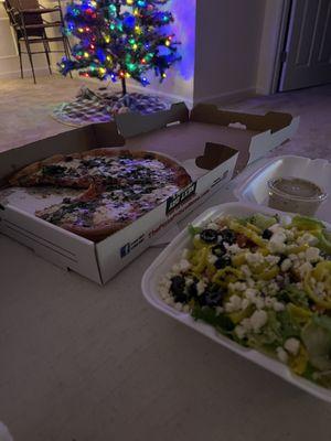 12" MARGHERITA PIZZA and Greek Salad