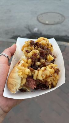 Bacon mac n cheese hotdog